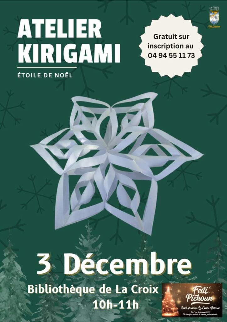 Festi’Pichoun : Animations bibliothèque. atelier création d’un kirigami étoile de noël