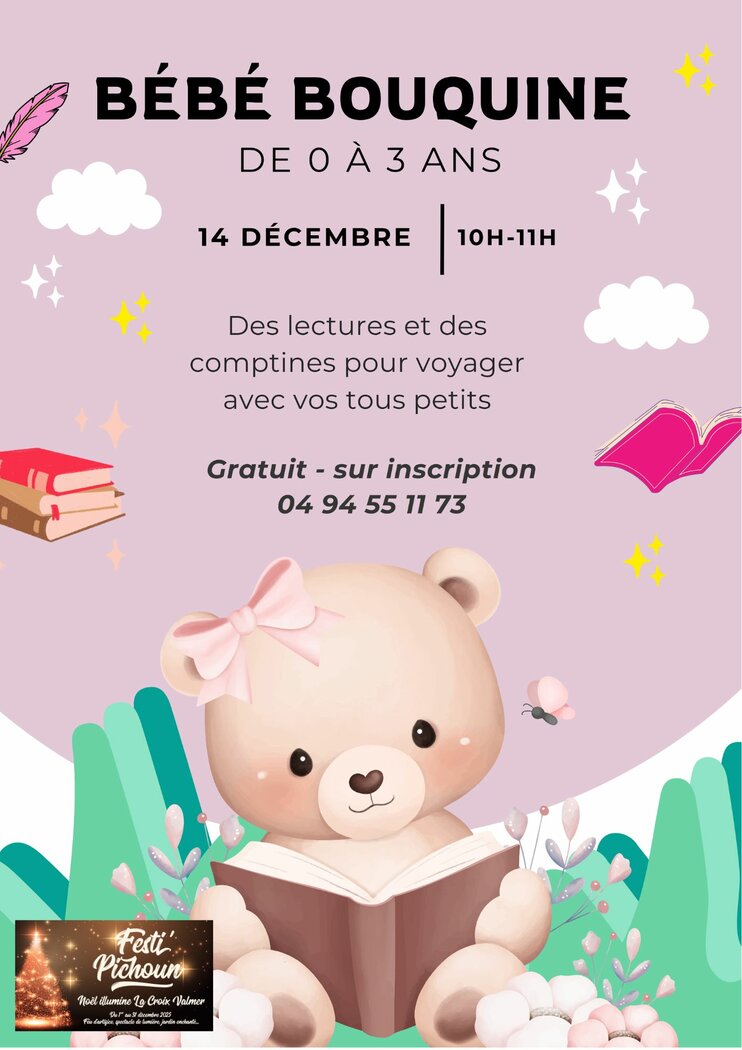 Festi’Pichoun : Animations bibliothèque. Bébé bouquine, lecture d’histoires et comptines.