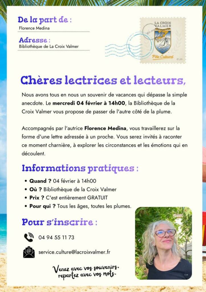 Atelier d&rsquo;écriture avec Florence Medina