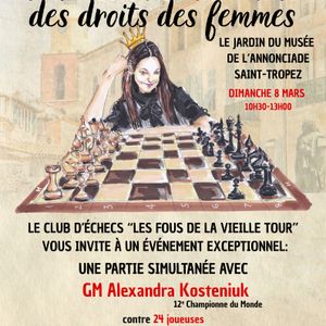 Club d&rsquo;Echecs de Saint-Tropez- Partie simultanée – avec la 12e Championne du Monde GM Alexandra Kosteniuk